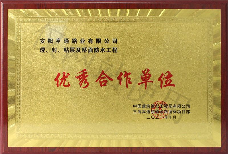 在透、封、粘層工程中 被評為優 秀合作單位